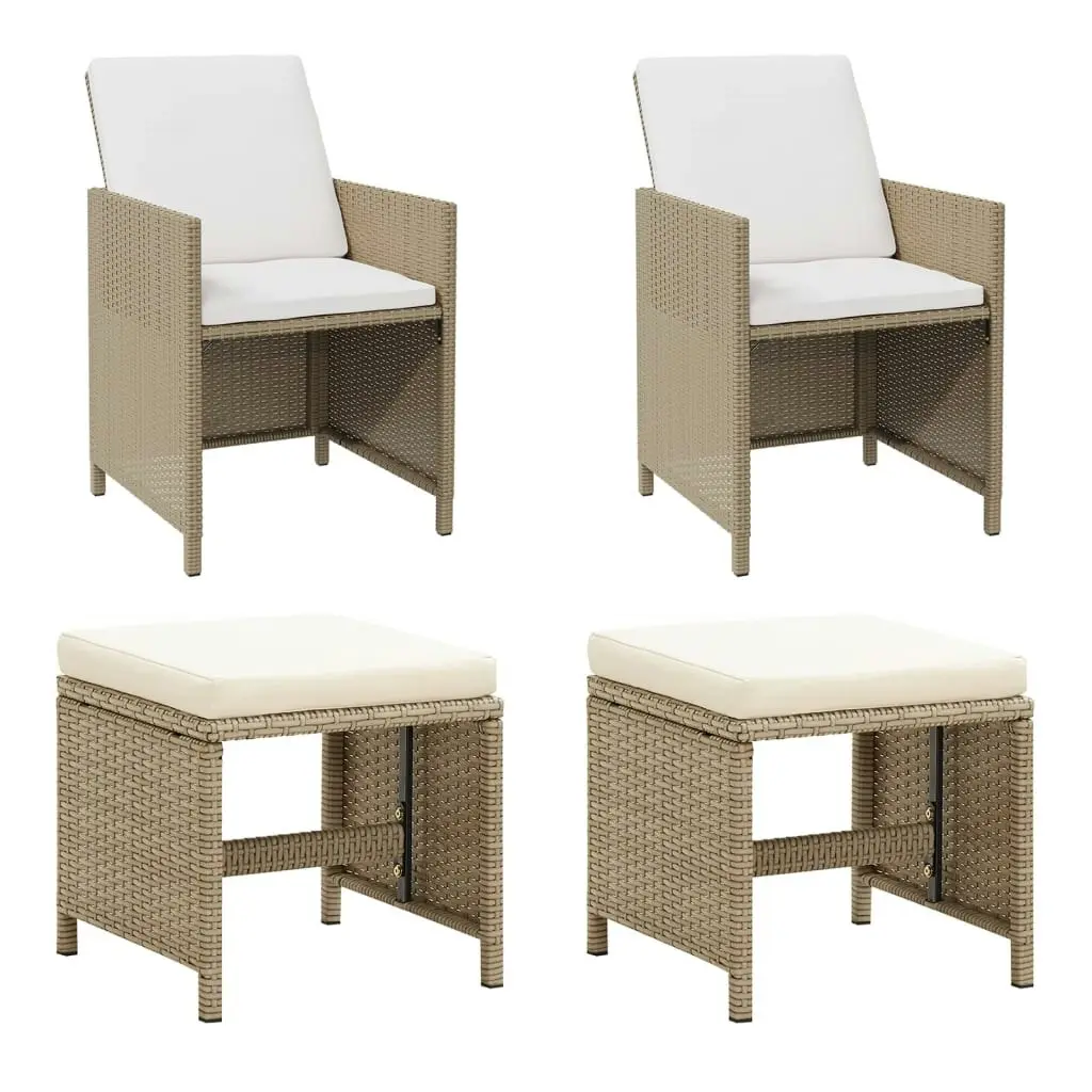 Garden Chairs with Stools 2 pcs Poly Rattan Beige 316781