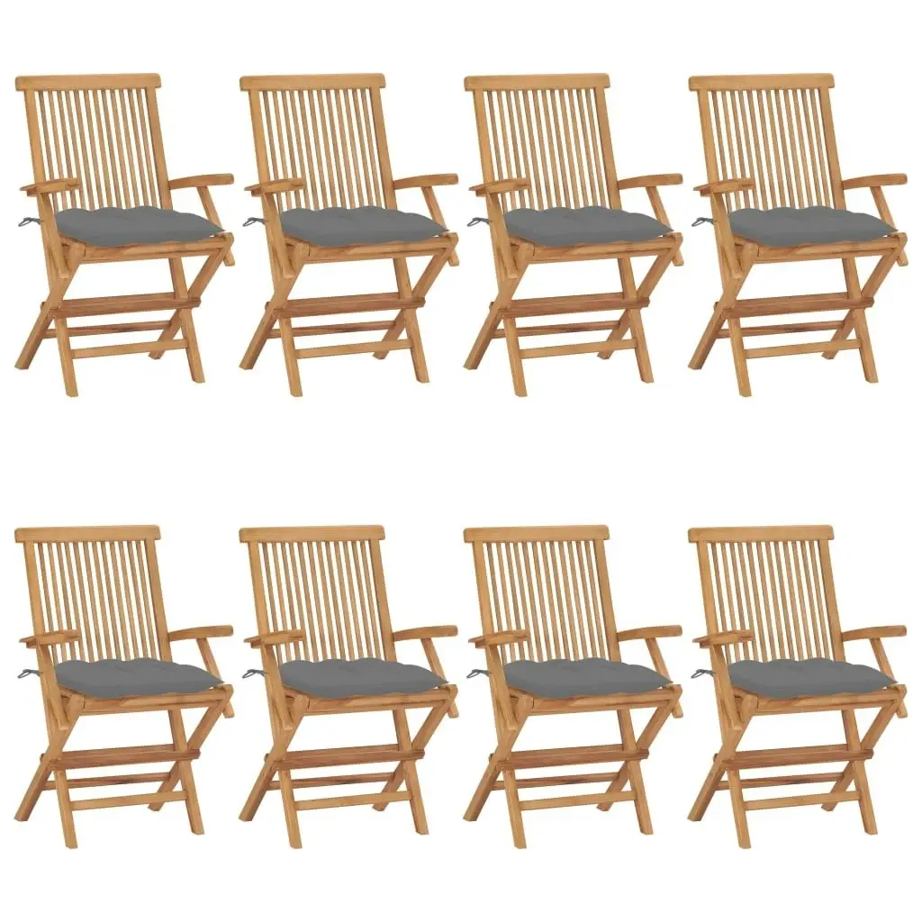 Garden Chairs with Grey Cushions 8 pcs Solid Teak Wood 3072905