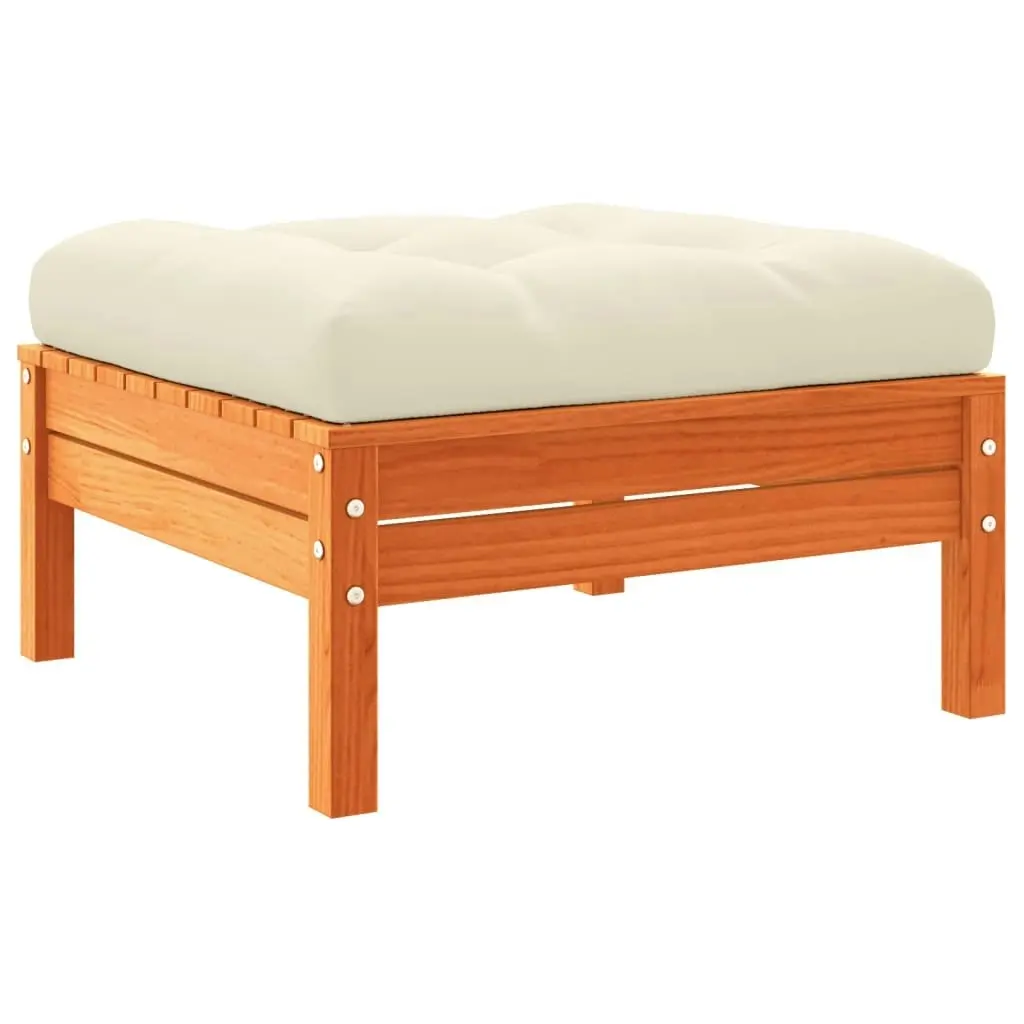 Garden Footstool with Cushion Wax Brown Solid Wood Pine 838166