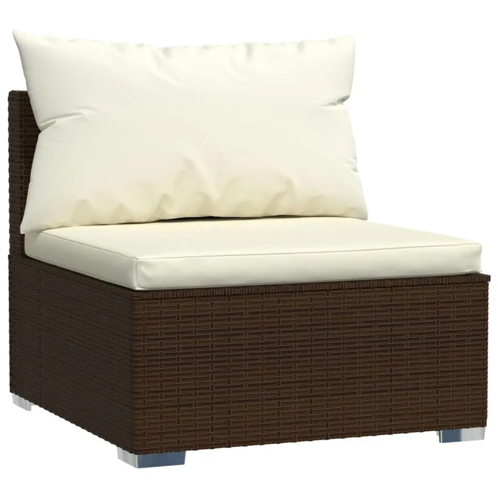 Garden Middle Sofa with Cushions Brown Poly Rattan 317504