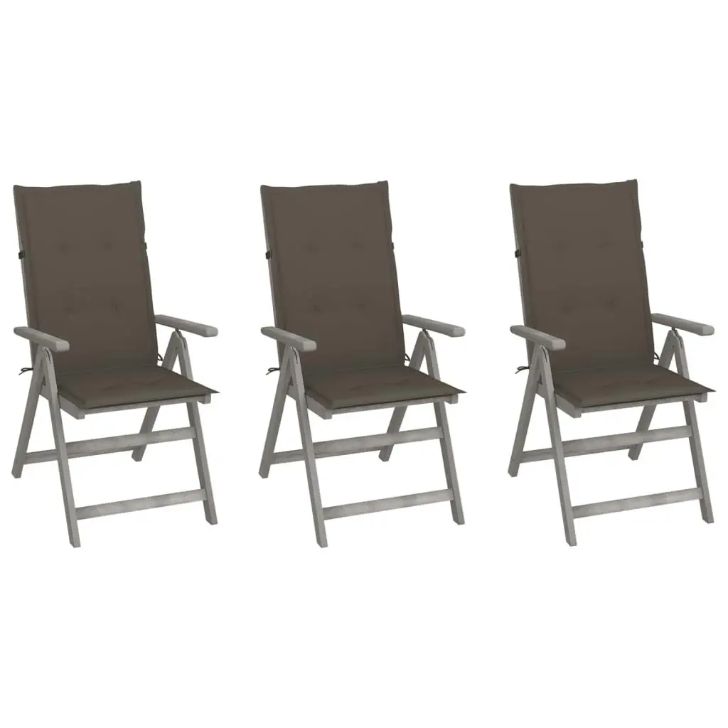 Garden Reclining Chairs 3 pcs with Cushions Solid Acacia Wood 3064736