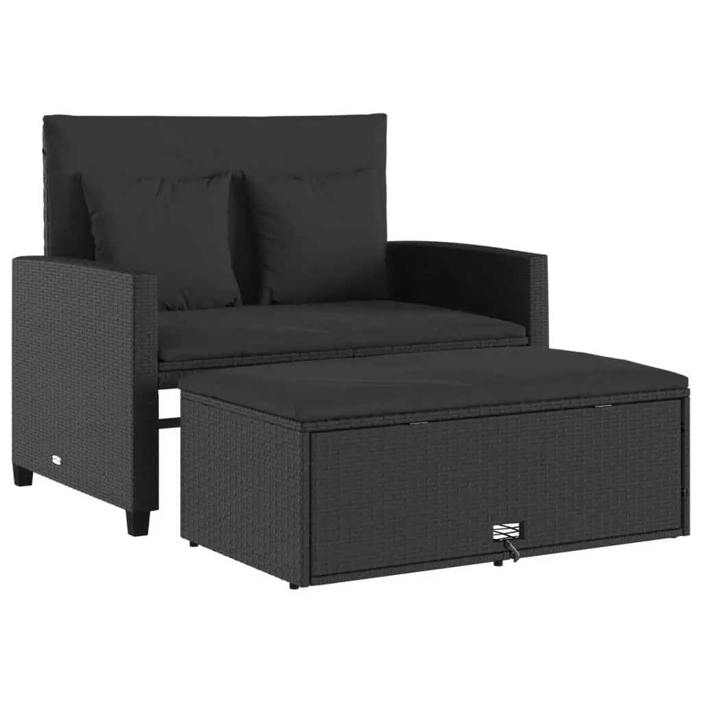 Garden Sofa with Cushions 2-Seater Black Poly Rattan 365132