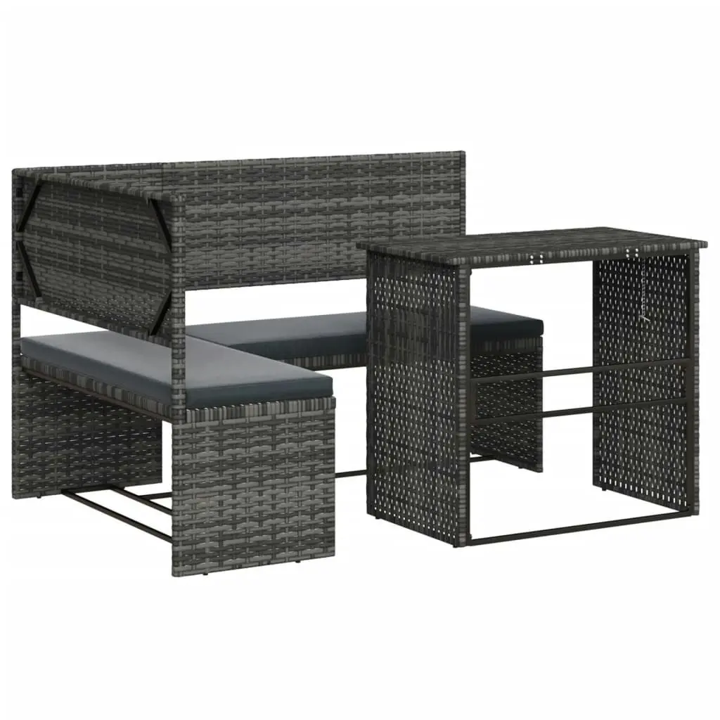 Garden Sofa with Table and Cushions L-Shaped Grey Poly Rattan 362348