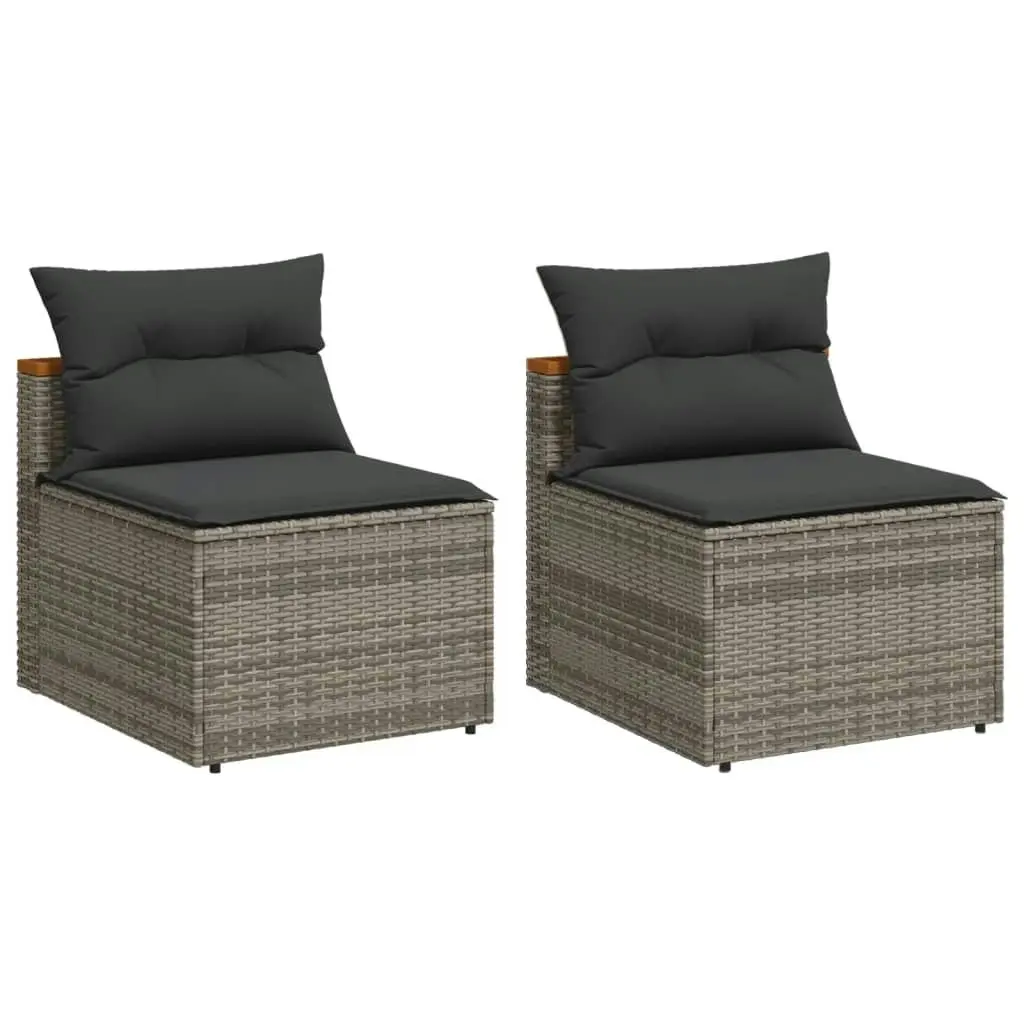 Garden Sofas Armless with Cushions 2 pcs Grey Poly Rattan 365833