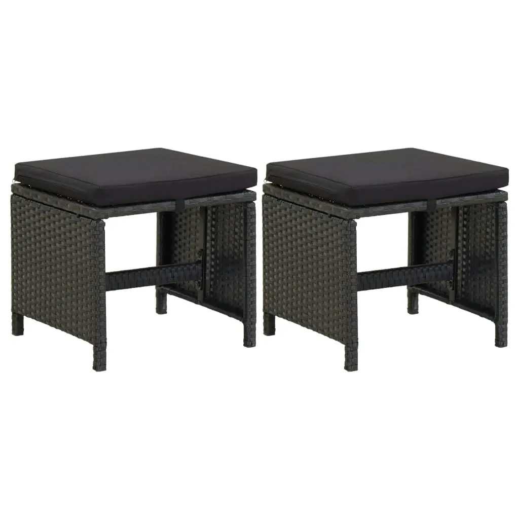 Garden Stools with Cushions 2 pcs Poly Rattan Black 316758