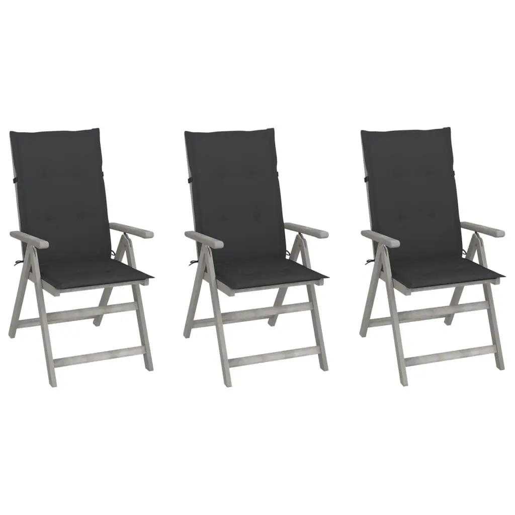 Garden Reclining Chairs 3 pcs with Cushions Solid Acacia Wood 3064728