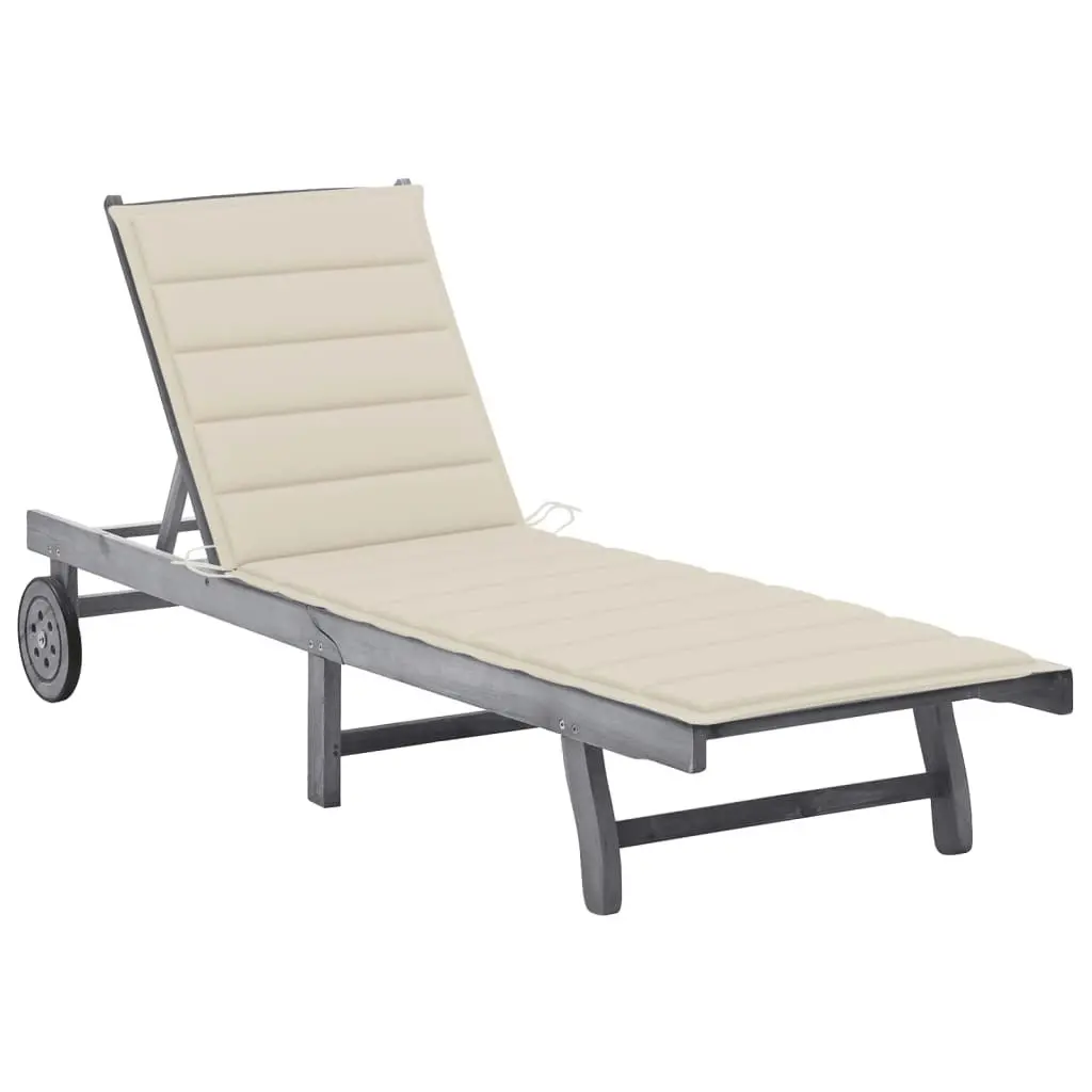 Garden Sun Lounger with Cushion Grey Solid Acacia Wood 3061362