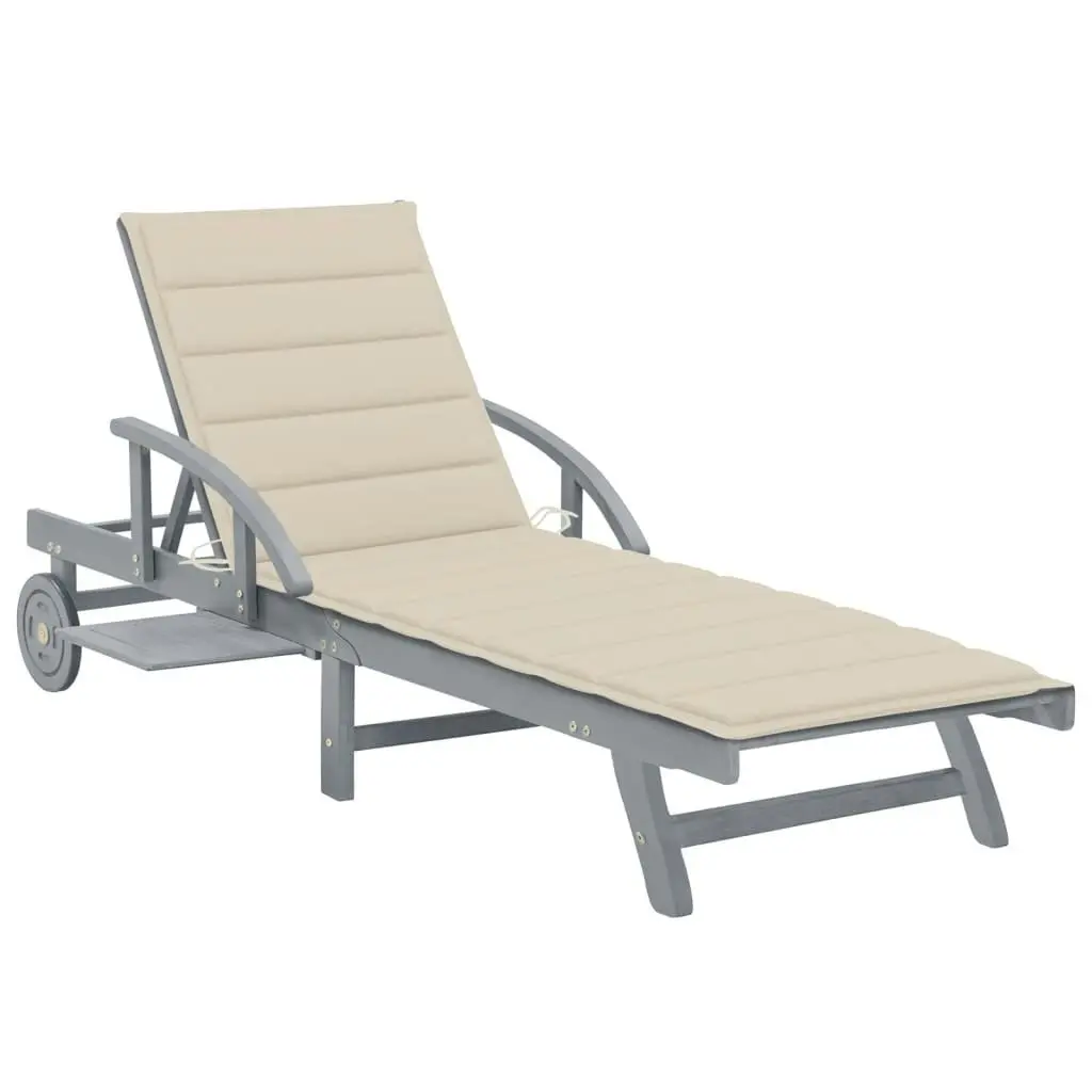 Garden Sun Lounger with Cushion Solid Acacia Wood 3061332