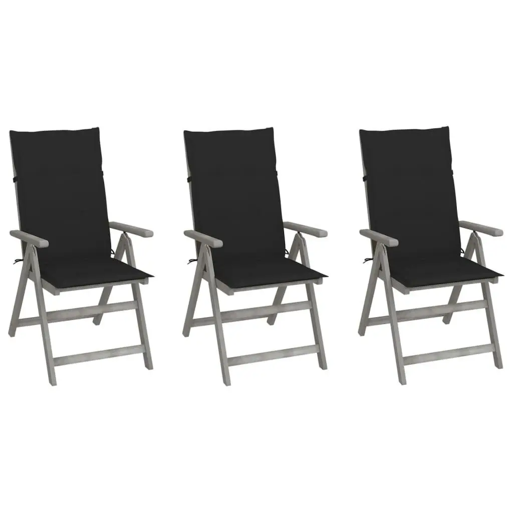 Garden Reclining Chairs 3 pcs with Cushions Solid Acacia Wood 3064735