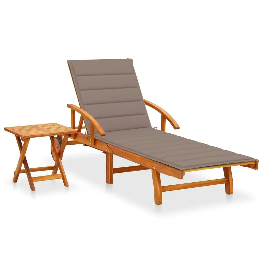 Garden Sun Lounger with Table and Cushion Solid Acacia Wood 3061625