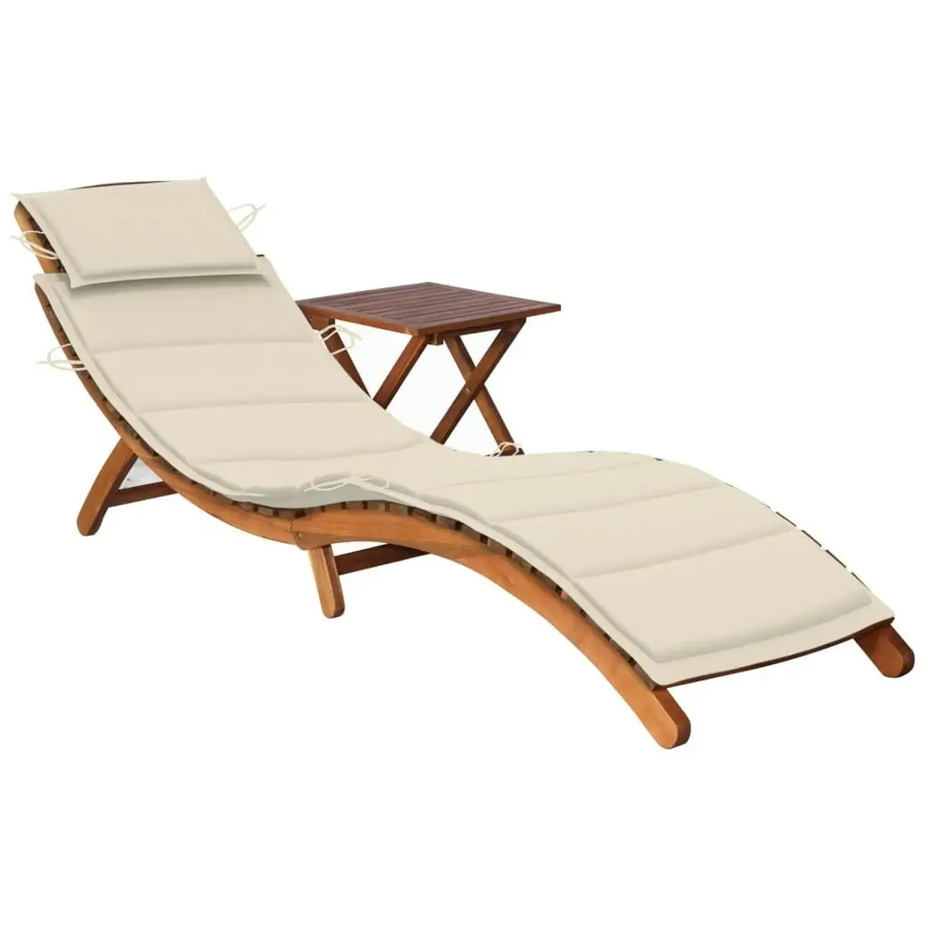 Garden Sun Lounger with Table and Cushion Solid Wood Acacia 3061589