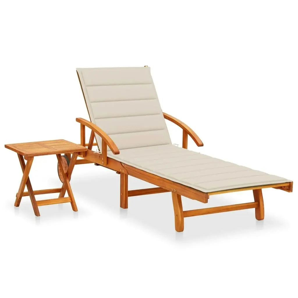 Garden Sun Lounger with Table and Cushion Solid Wood Acacia 3061620