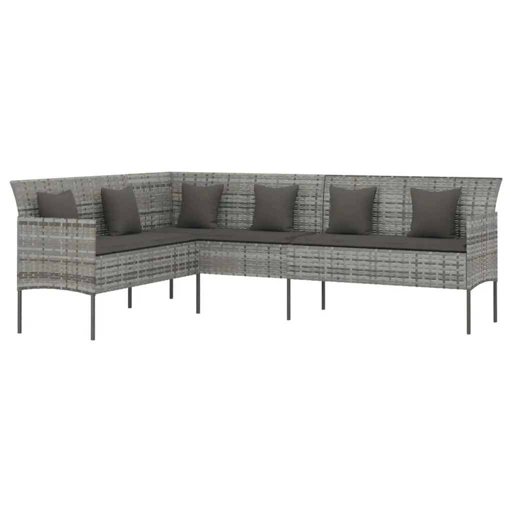 L-shaped Garden Sofa with Cushions Grey Poly Rattan 362337