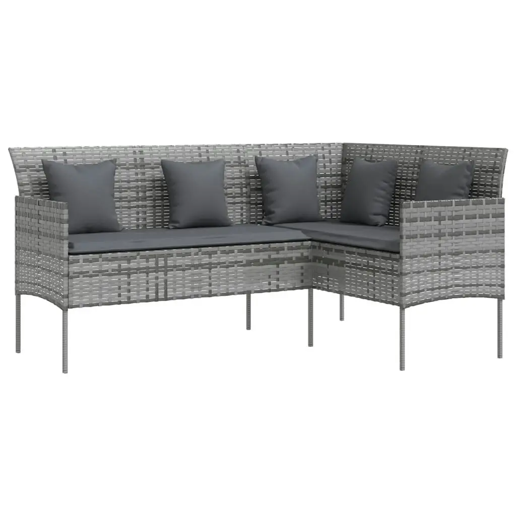 L-shaped Couch Sofa with Cushions Poly Rattan Grey 318585