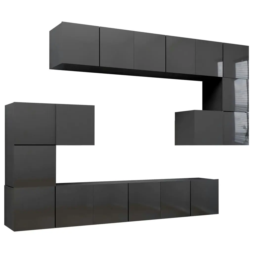 10 Piece TV Cabinet Set High Gloss Grey Engineered Wood 3079564