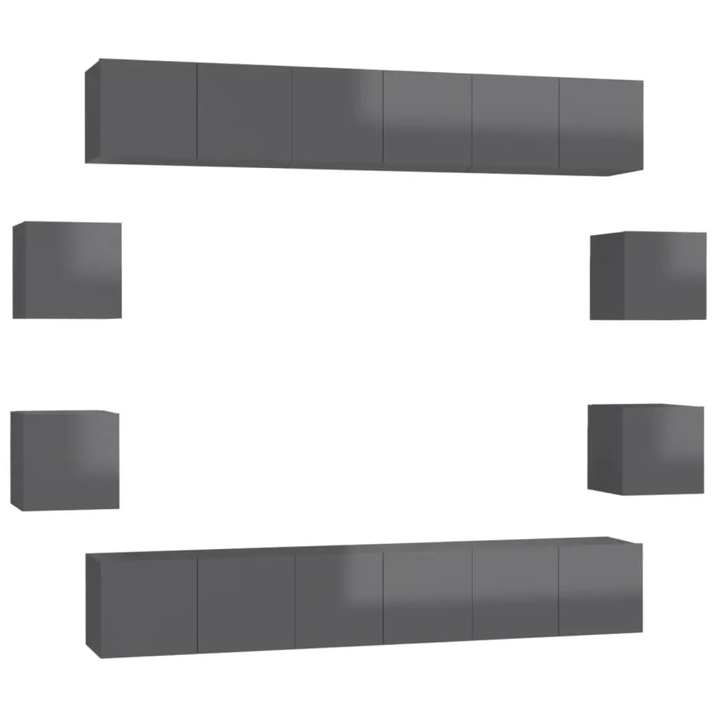 10 Piece TV Cabinet Set High Gloss Grey Engineered Wood 3079487