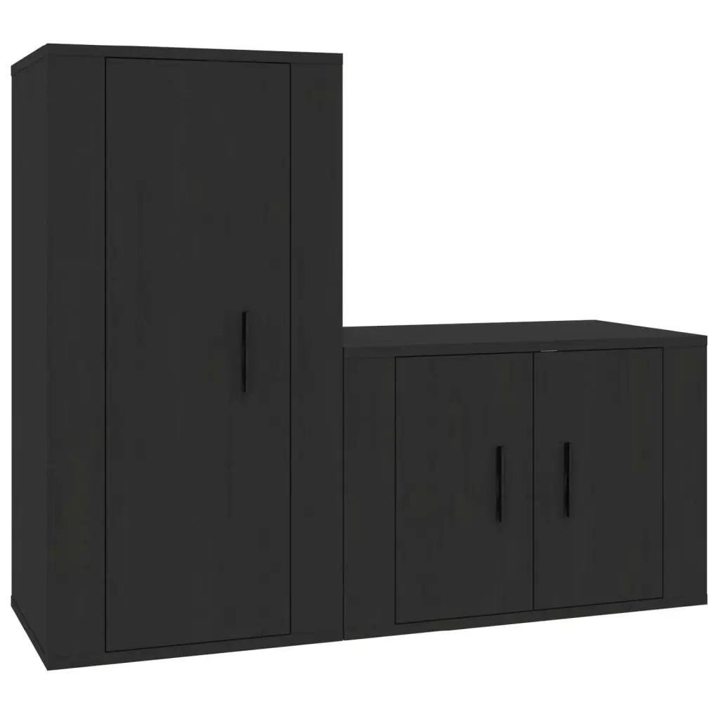 2 Piece TV Cabinet Set Black Engineered Wood 3188455