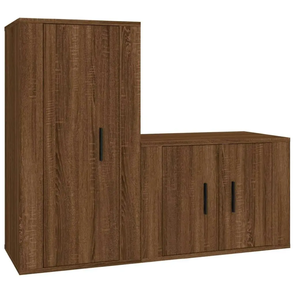 2 Piece TV Cabinet Set Brown Oak Engineered Wood 3188461