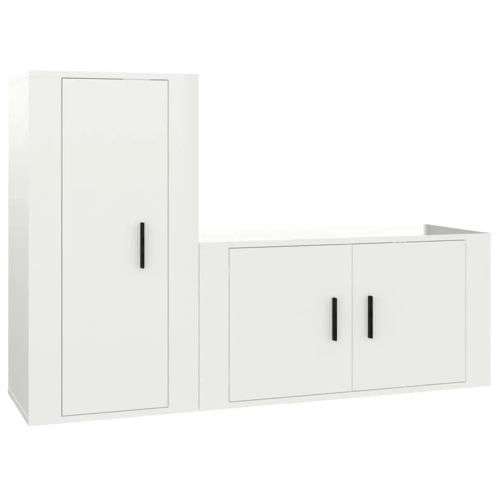 2 Piece TV Cabinet Set High Gloss White Engineered Wood 3188472