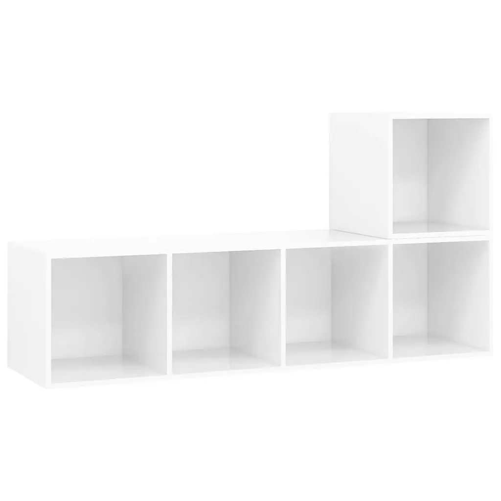 2 Piece TV Cabinet Set High Gloss White Engineered Wood 3079805