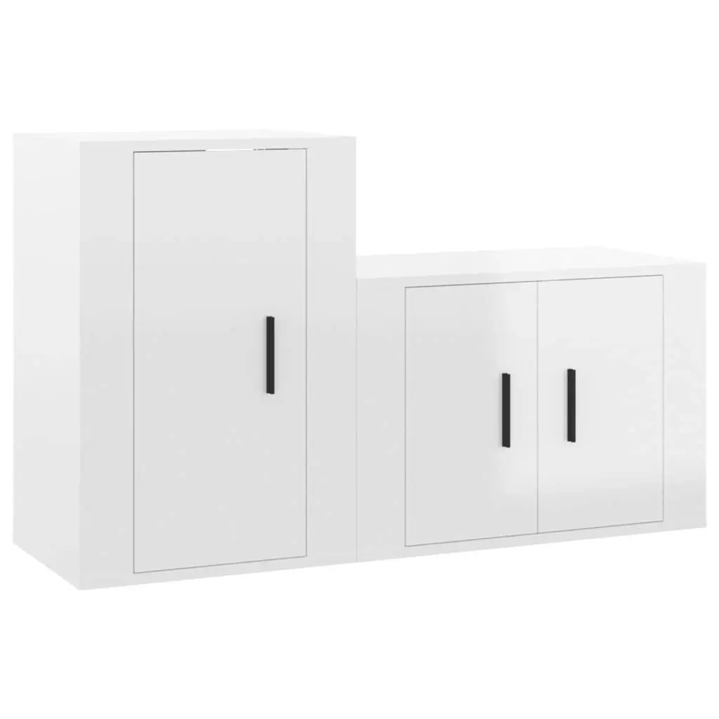 2 Piece TV Cabinet Set High Gloss White Engineered Wood 3188392