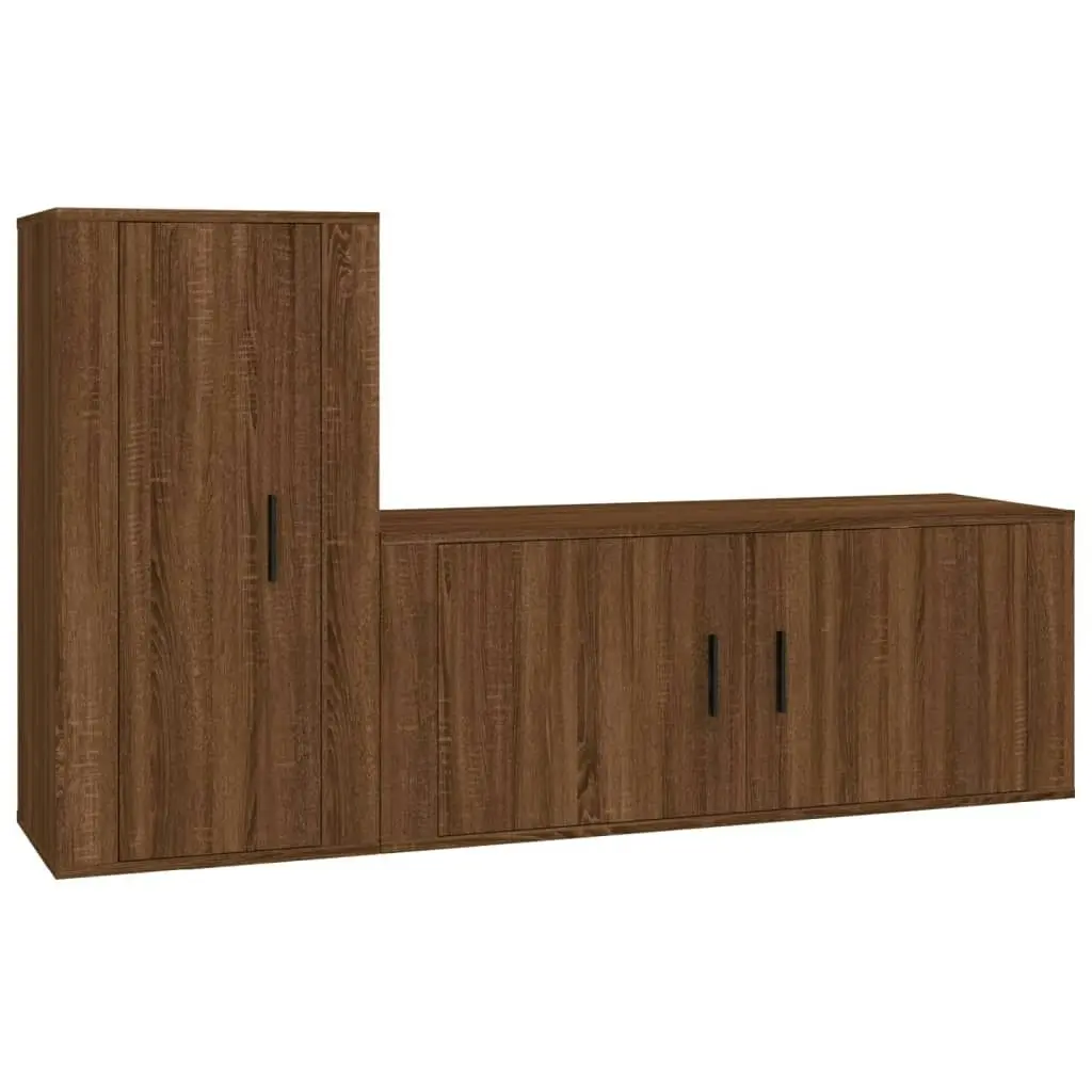 2 Piece TV Cabinet Set Brown Oak Engineered Wood 3188493