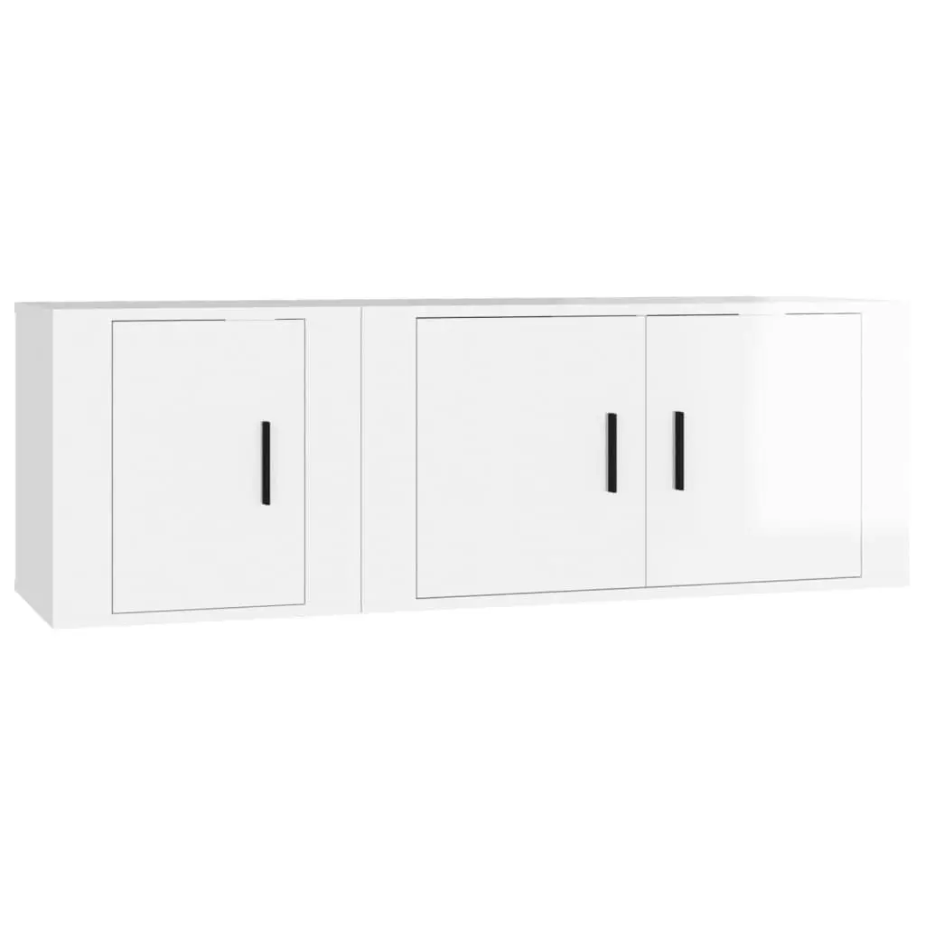 2 Piece TV Cabinet Set High Gloss White Engineered Wood 3188408