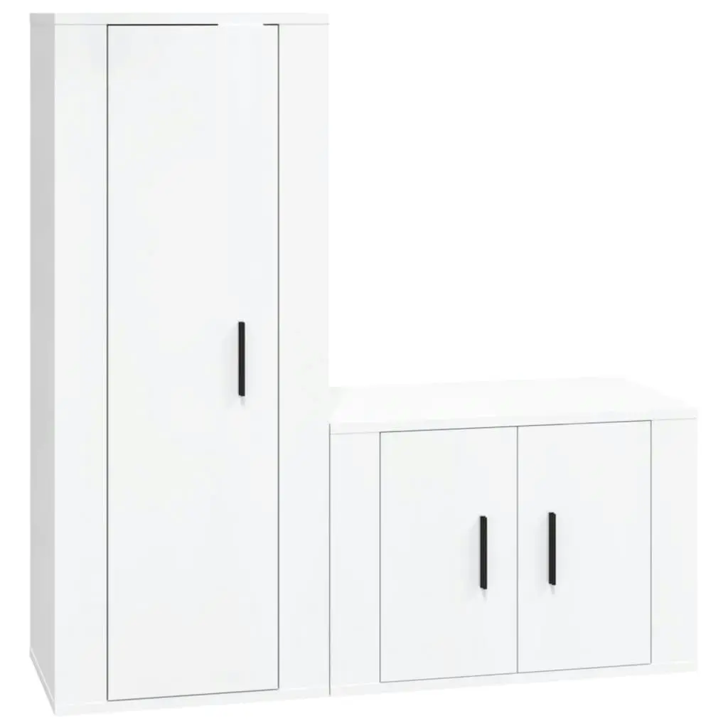 2 Piece TV Cabinet Set High Gloss White Engineered Wood 3188720