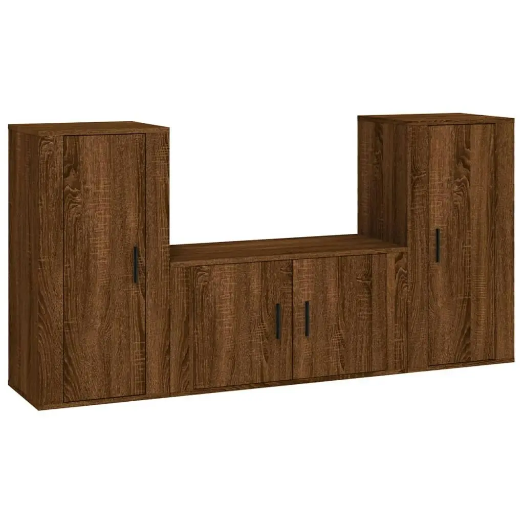 3 Piece TV Cabinet Set Brown Oak Engineered Wood 3188533