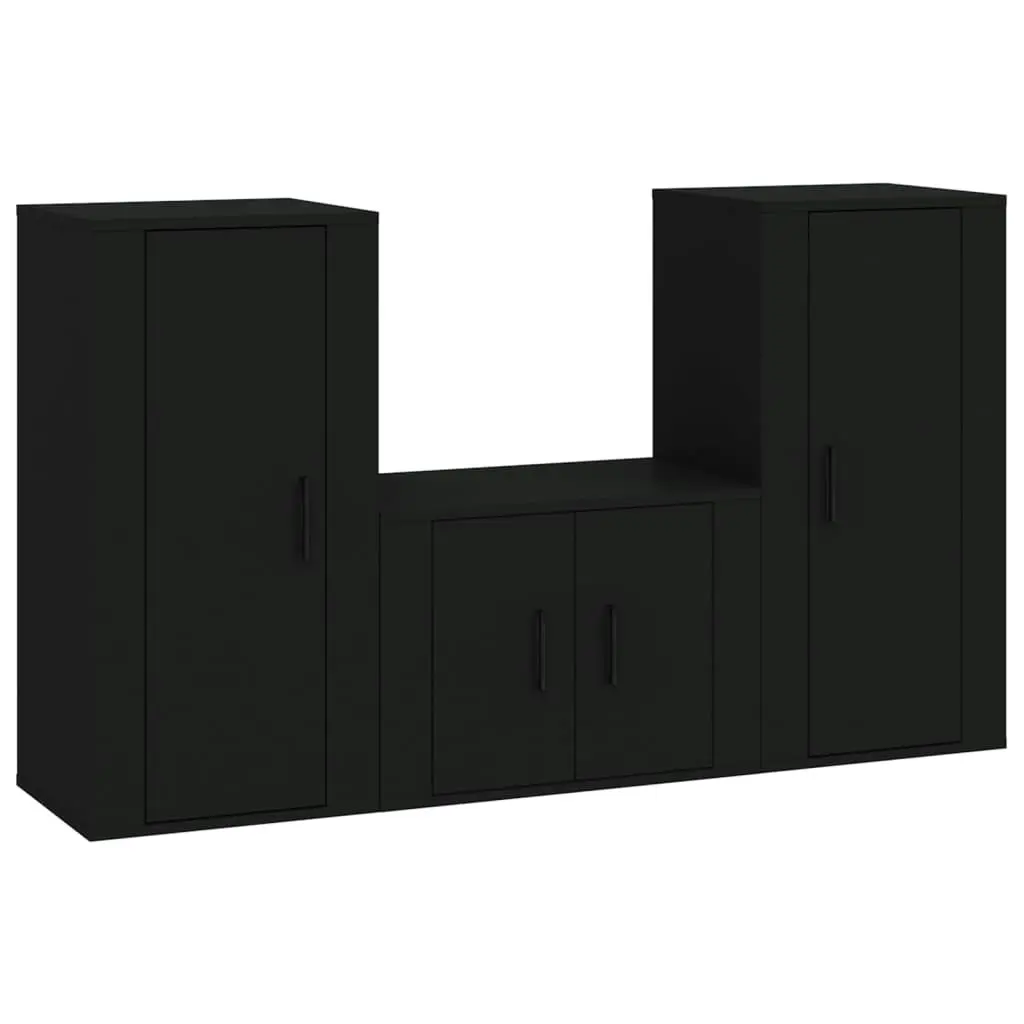 3 Piece TV Cabinet Set Black Engineered Wood 3188519