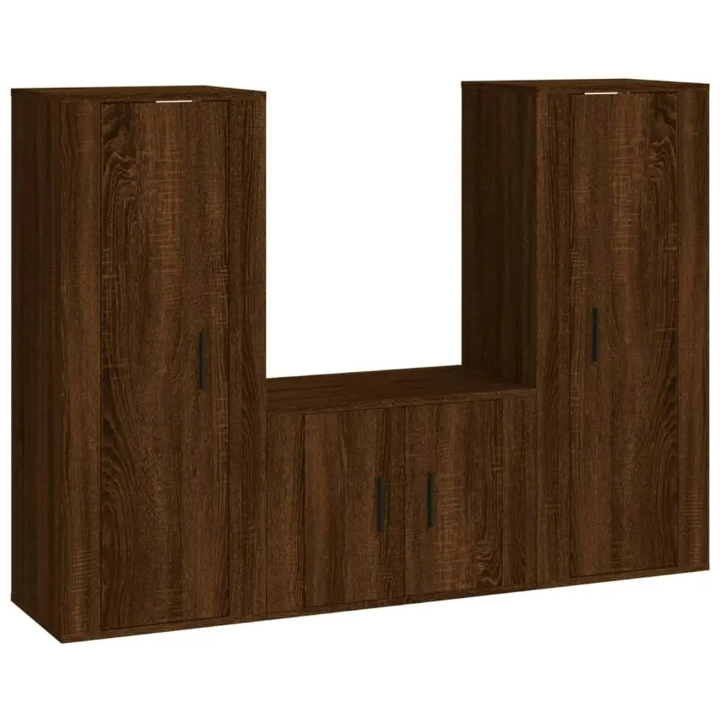 3 Piece TV Cabinet Set Brown Oak Engineered Wood 3188749