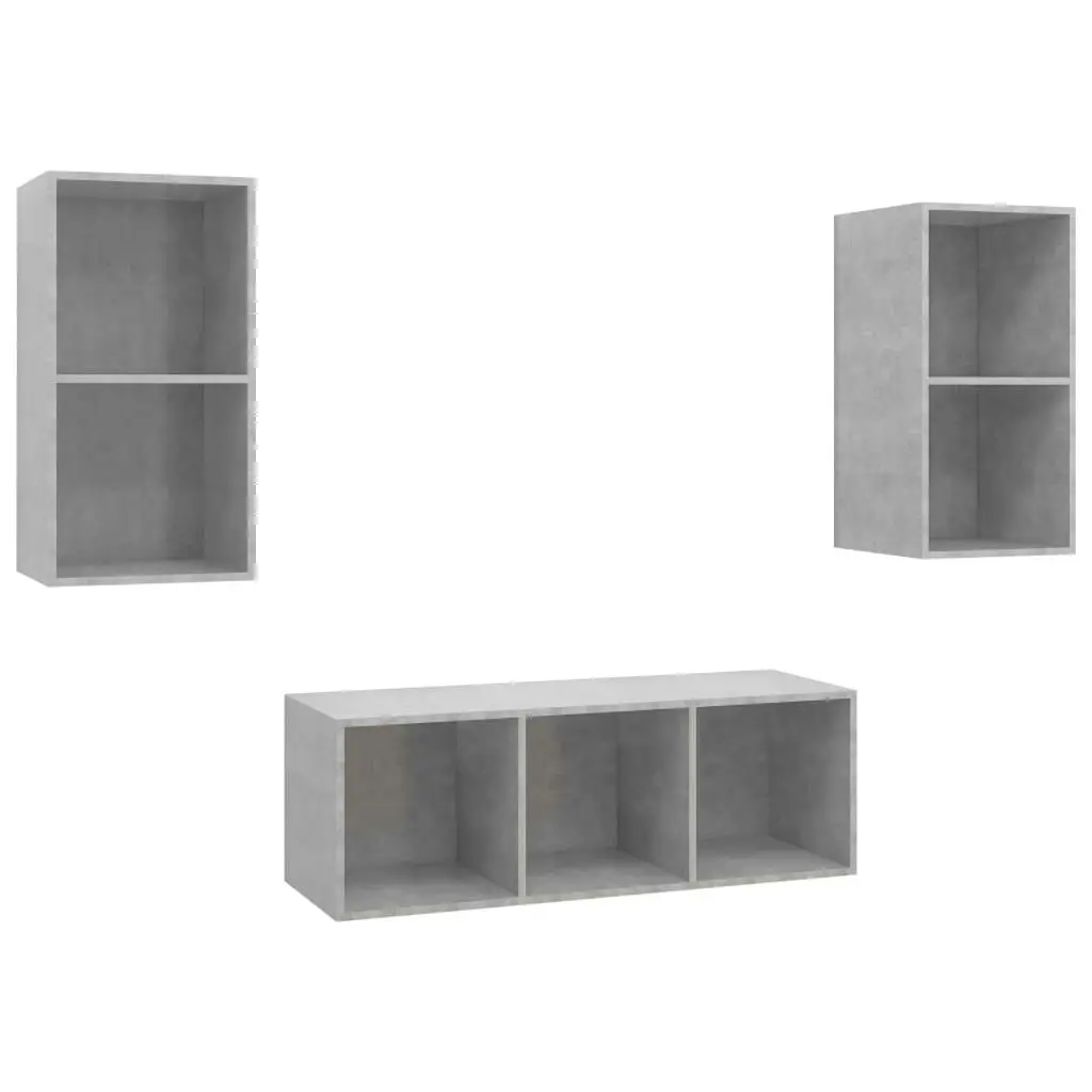 3 Piece TV Cabinet Set Concrete Grey Engineered Wood 3079740