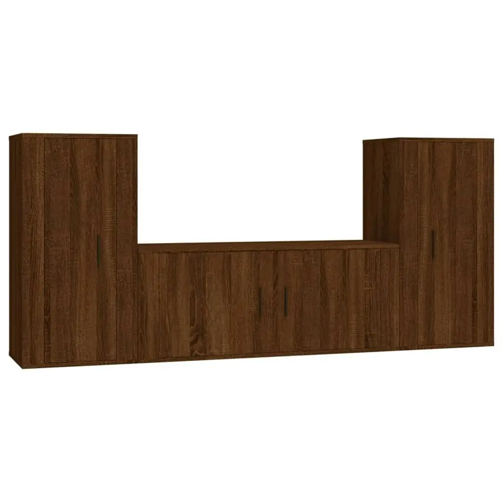 3 Piece TV Cabinet Set Brown Oak Engineered Wood 3188541