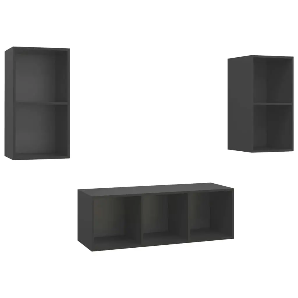 3 Piece TV Cabinet Set Grey Engineered Wood 3079738