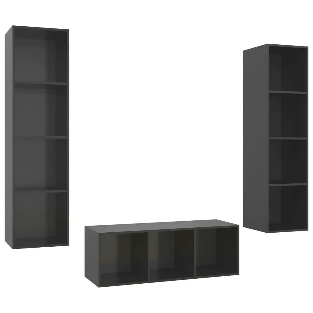 3 Piece TV Cabinet Set High Gloss Grey Engineered Wood 3079762