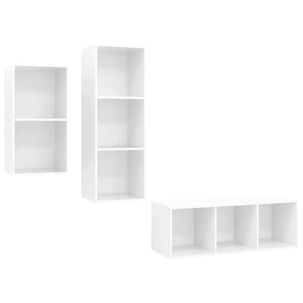 3 Piece TV Cabinet Set High Gloss White Engineered Wood 3079634