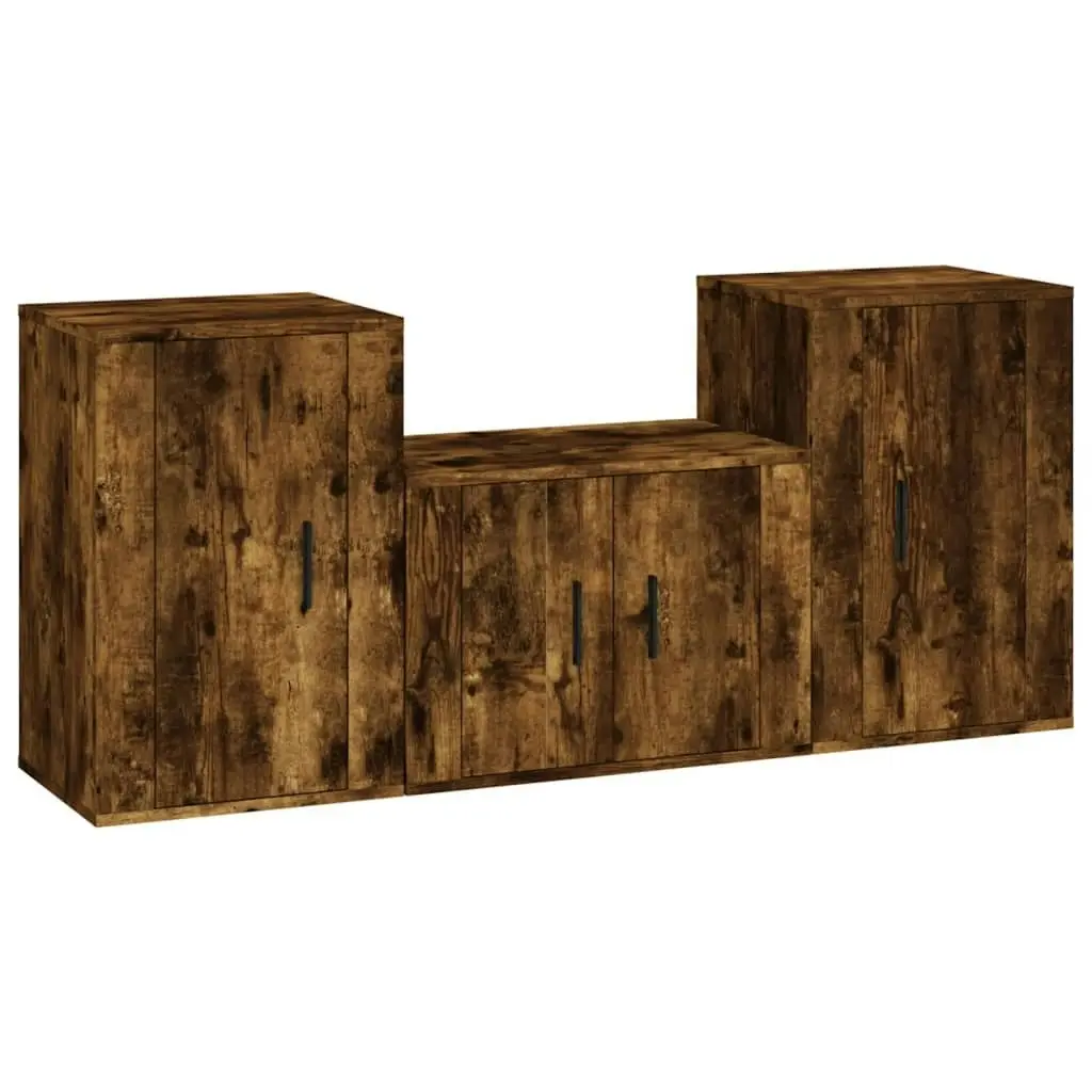 3 Piece TV Cabinet Set Smoked Oak Engineered Wood 3188499