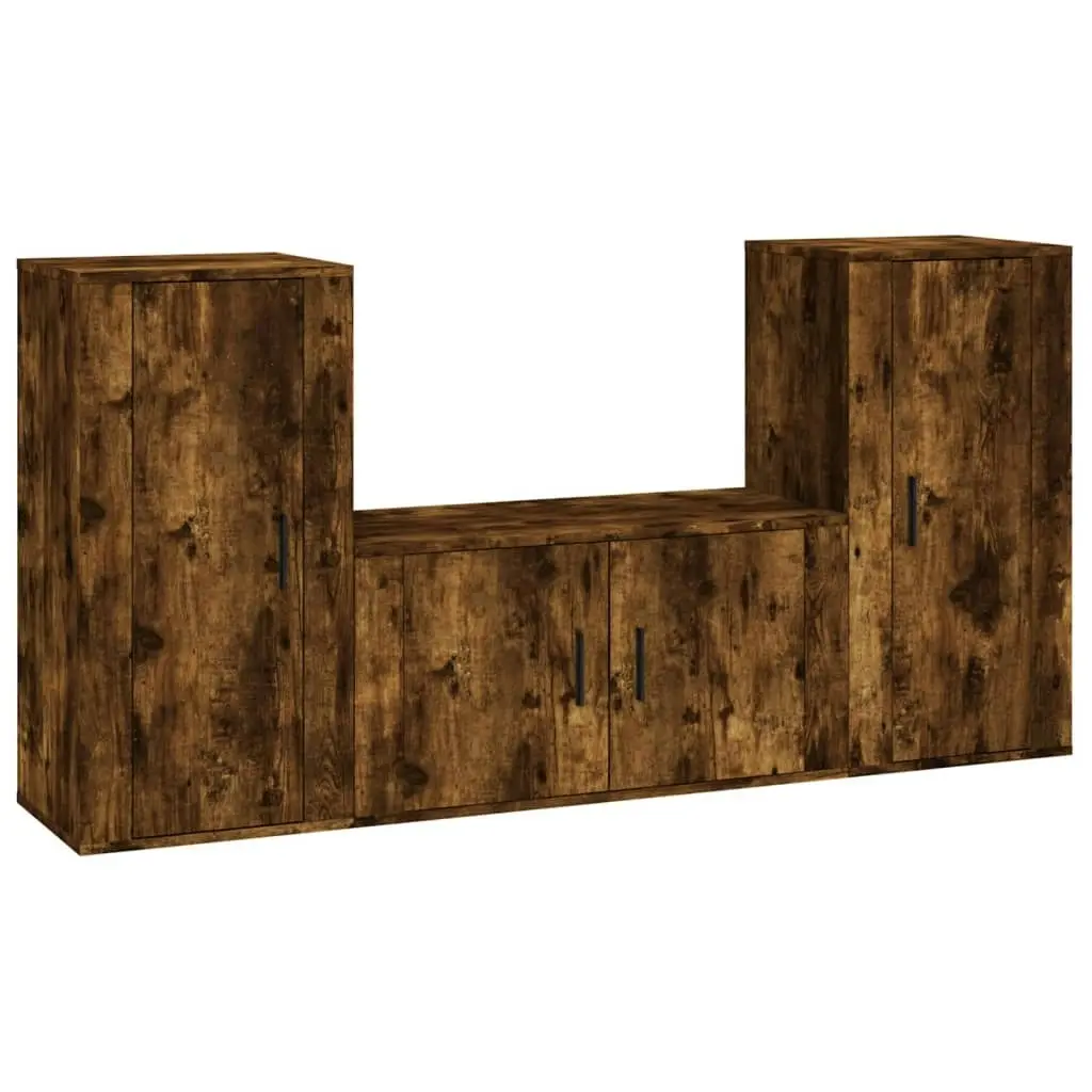 3 Piece TV Cabinet Set Smoked Oak Engineered Wood 3188531