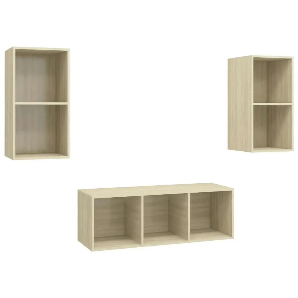 3 Piece TV Cabinet Set Sonoma Oak Engineered Wood 3079739