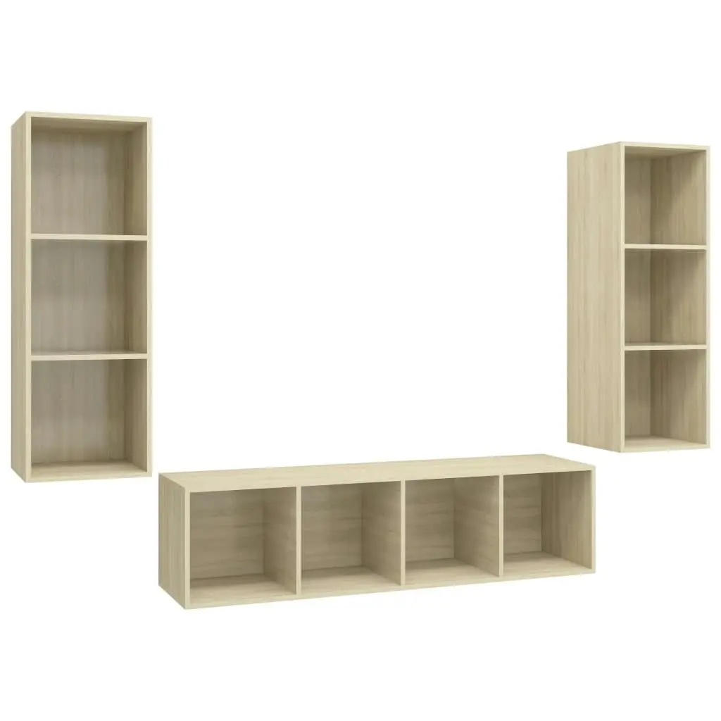 3 Piece TV Cabinet Set Sonoma Oak Engineered Wood 3079748