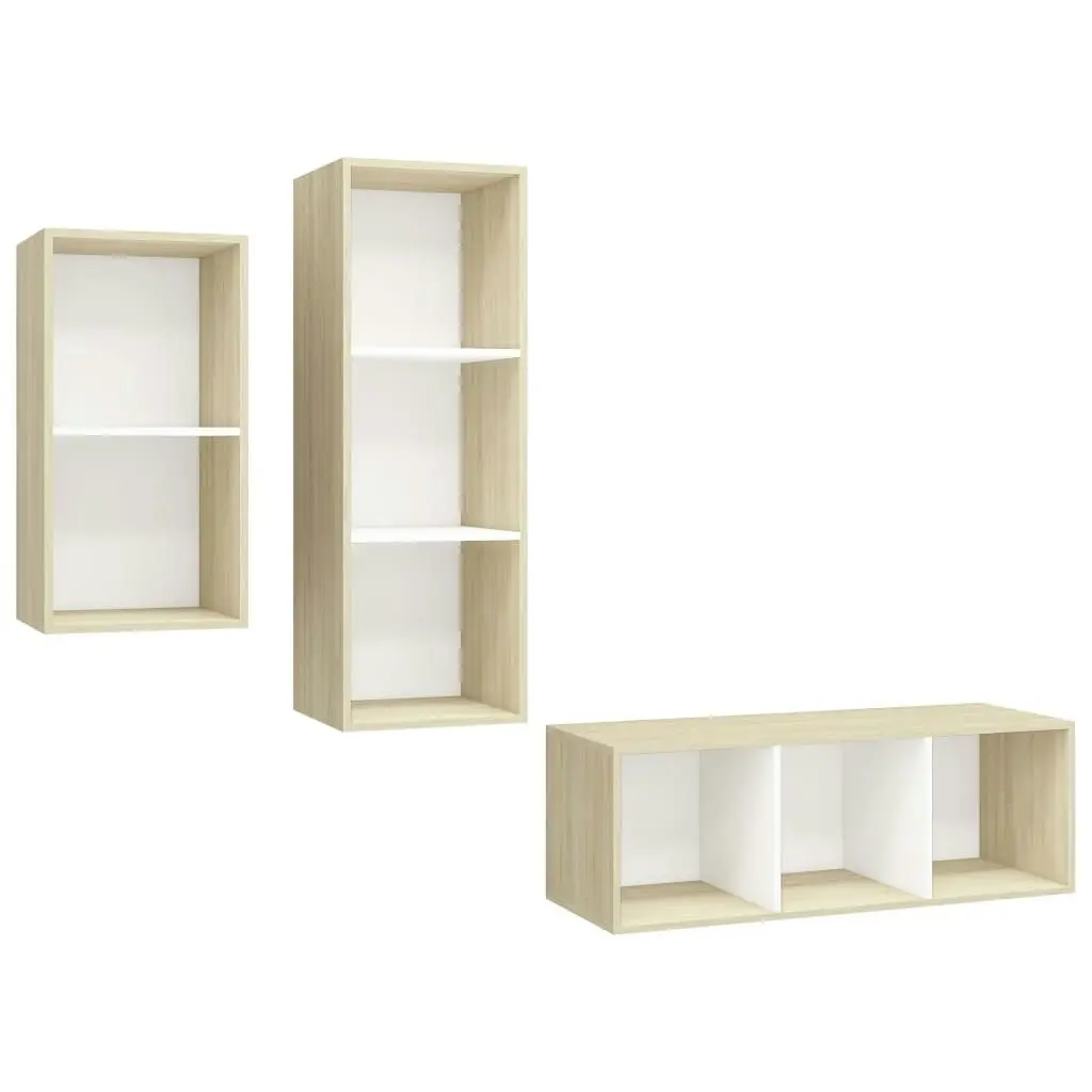 3 Piece TV Cabinet Set White and Sonoma Oak Engineered Wood 3079633