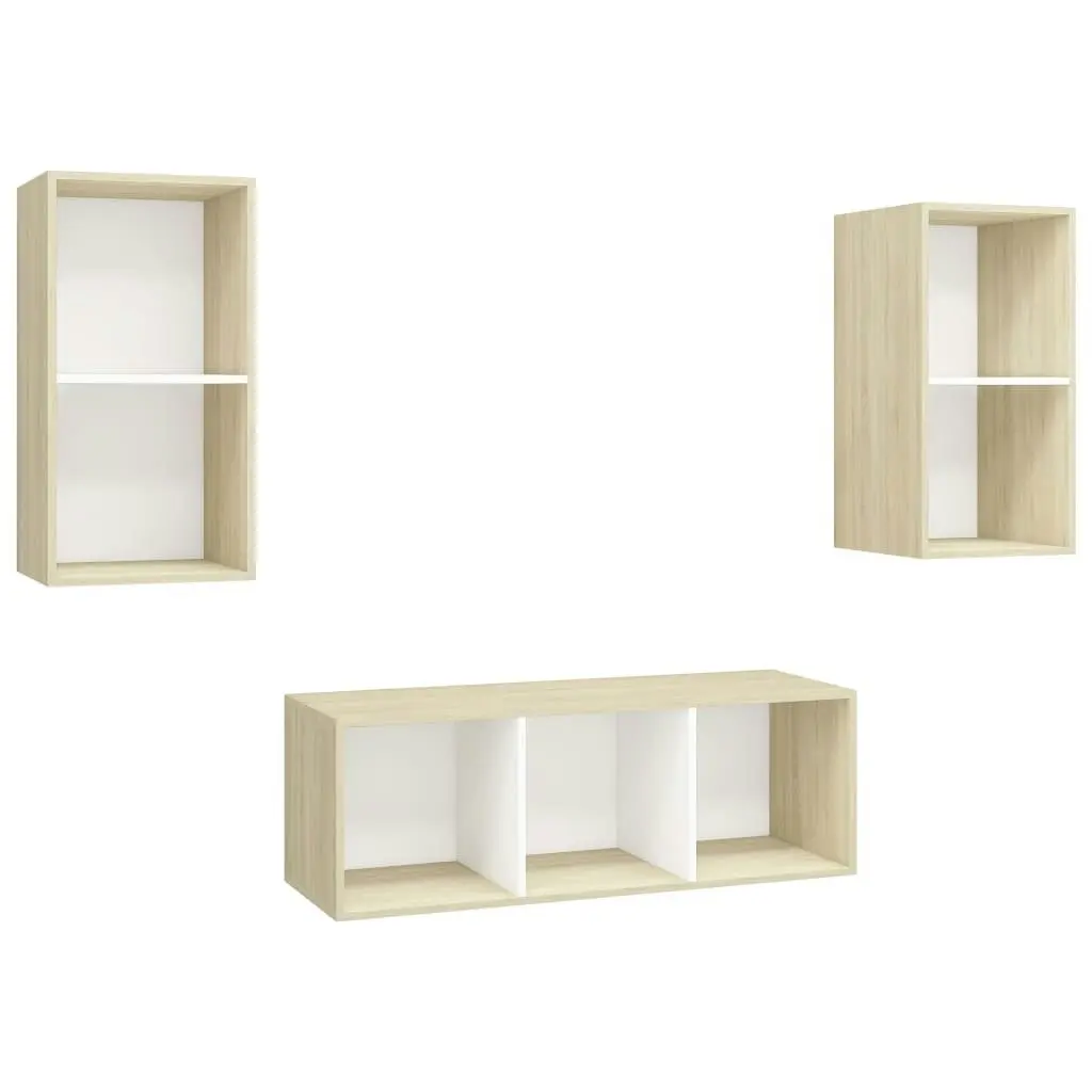 3 Piece TV Cabinet Set White and Sonoma Oak Engineered Wood 3079741