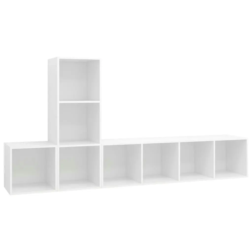 3 Piece TV Cabinet Set White Engineered Wood 3079826