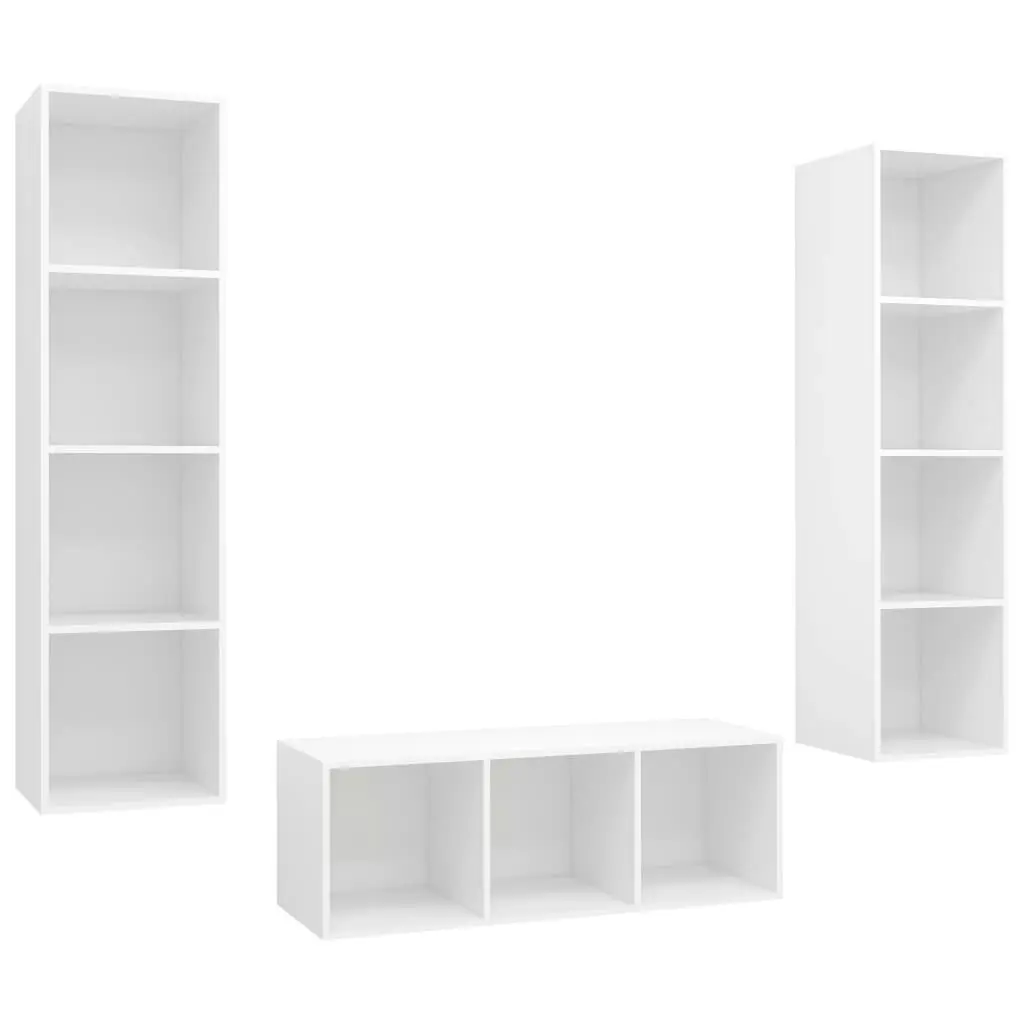 3 Piece TV Cabinet Set White Engineered Wood 3079754