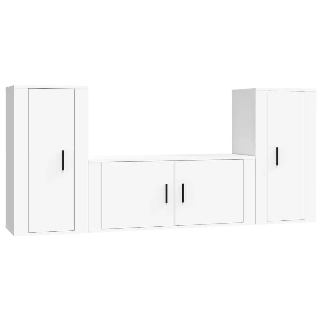 3 Piece TV Cabinet Set White Engineered Wood 3188534