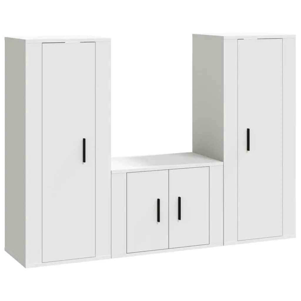 3 Piece TV Cabinet Set White Engineered Wood 3188742