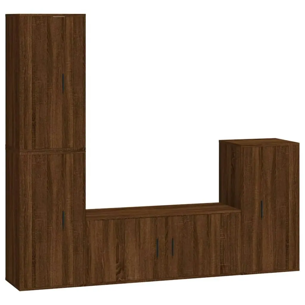 4 Piece TV Cabinet Set Brown Oak Engineered Wood 3188597