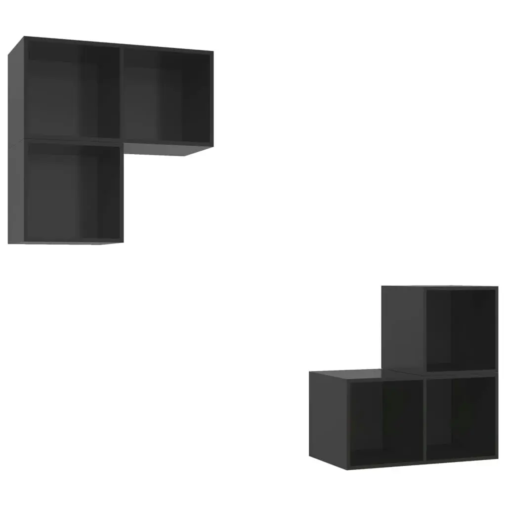 4 Piece TV Cabinet Set High Gloss Black Engineered Wood 3079770