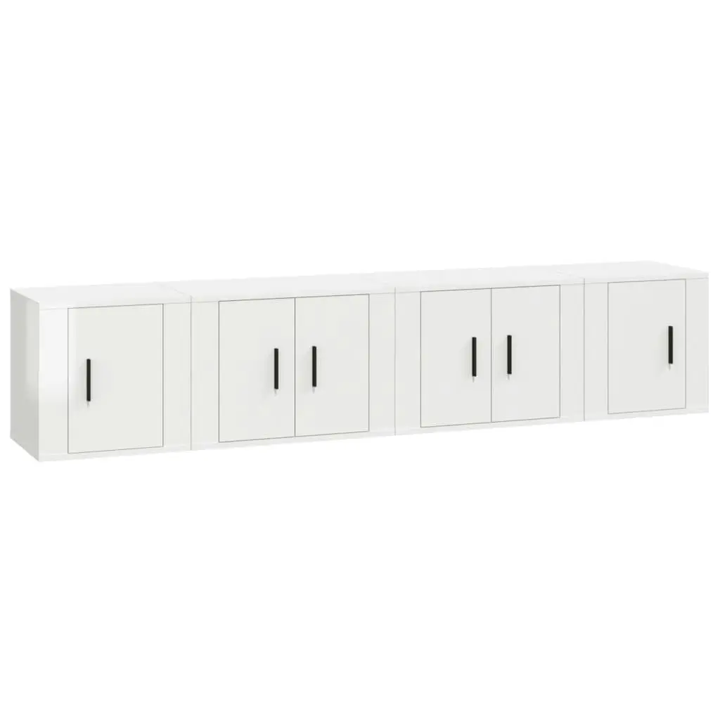 4 Piece TV Cabinet Set High Gloss White Engineered Wood 3188432