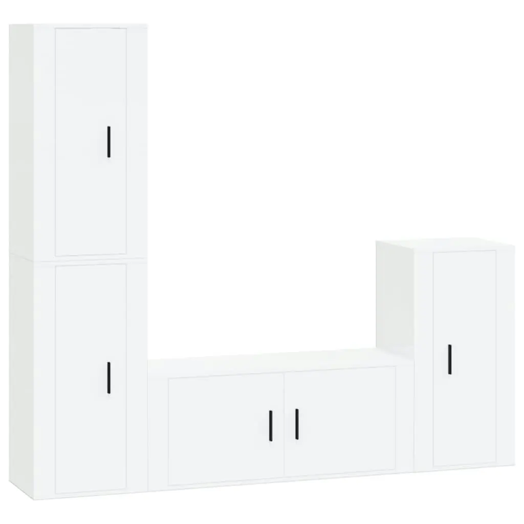 4 Piece TV Cabinet Set High Gloss White Engineered Wood 3188592